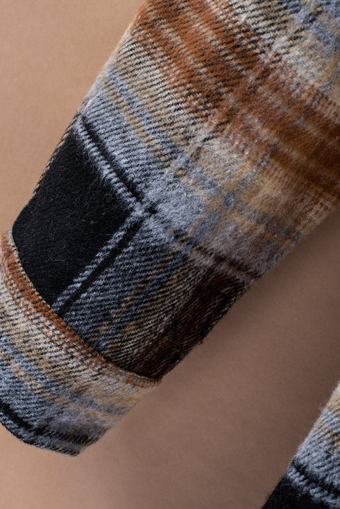 Oversize Rounded Hem Plaid Shacket With Slits
